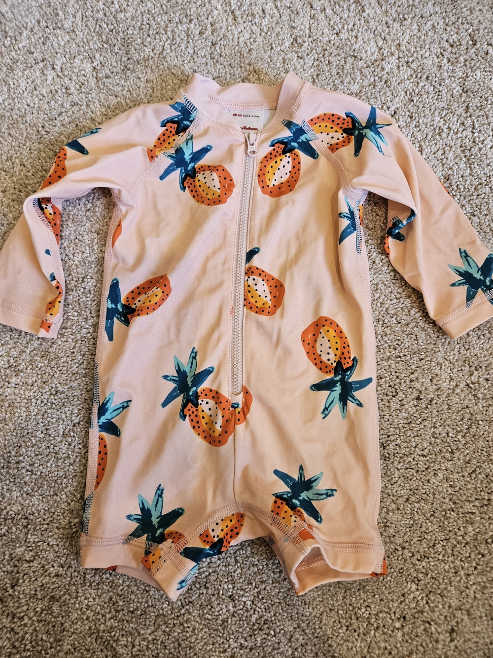 Hanna Andersson Peach-Pink Pineapple Zip Sunsuit with Teal Accents
